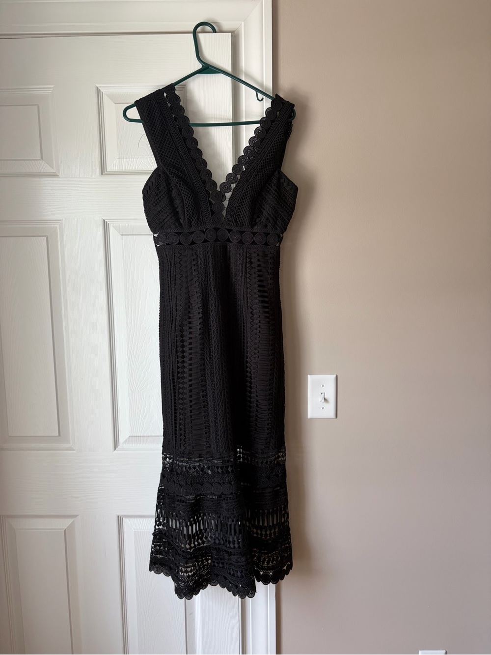 Bardot Black Lace Midi Dress with V-Neck